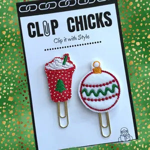 Ornament & Peppermint Latte Novelty Paper Clip Set - Fun Bookmarks, Planner Clips, Journal Accessories for Christmas & Holiday - Unique Gifts Under $10