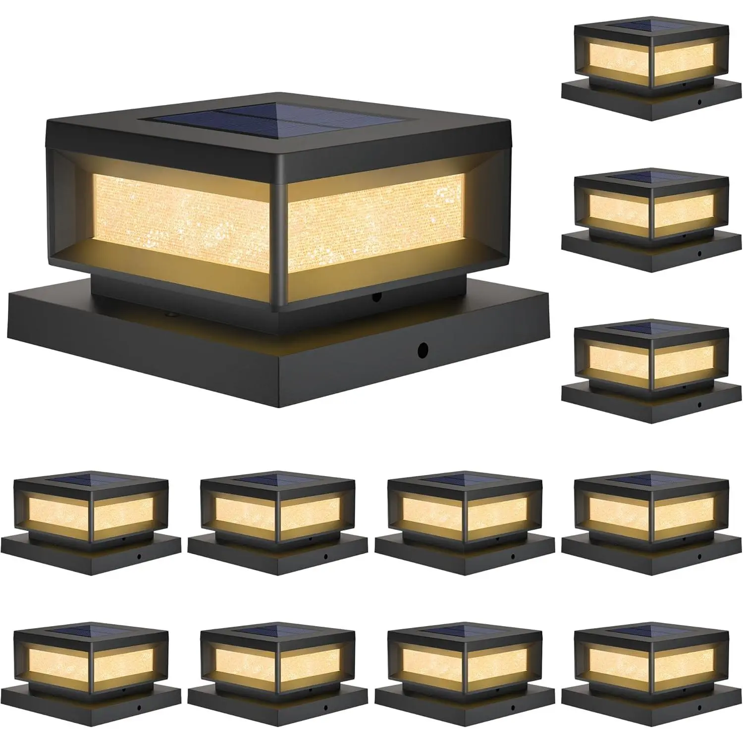 Solar Powered Post Cap Lights, 8/12 Pack, Waterproof Outdoor Lights for 4x4/6x6 Wood/Vinyl Posts, Cool/Warm Lighting for Deck Fence, Black, Waterproof Landscape Lighting, Yard Lighting,dorm essentials,home decor,home essentials,camping essentials