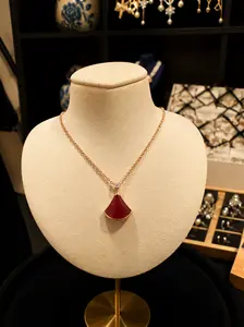 S925 Gold-Plated Red Agate Necklace, Natural Red Agate Fan Pendant Necklace