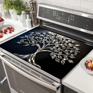 Life Tree Pattern Non-Slip Rubber Grill Mat, Stove Panel Protector, Kitchen Decoration, Easy Clean, Multi-Purpose Stove Cover, Kitchenware