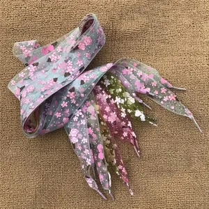 2Pcs Women’s Snow Yarn Printed Satin Ribbon Shoelaces, Ultra‑Thin Soft Fashion Casual Sports Shoe Laces