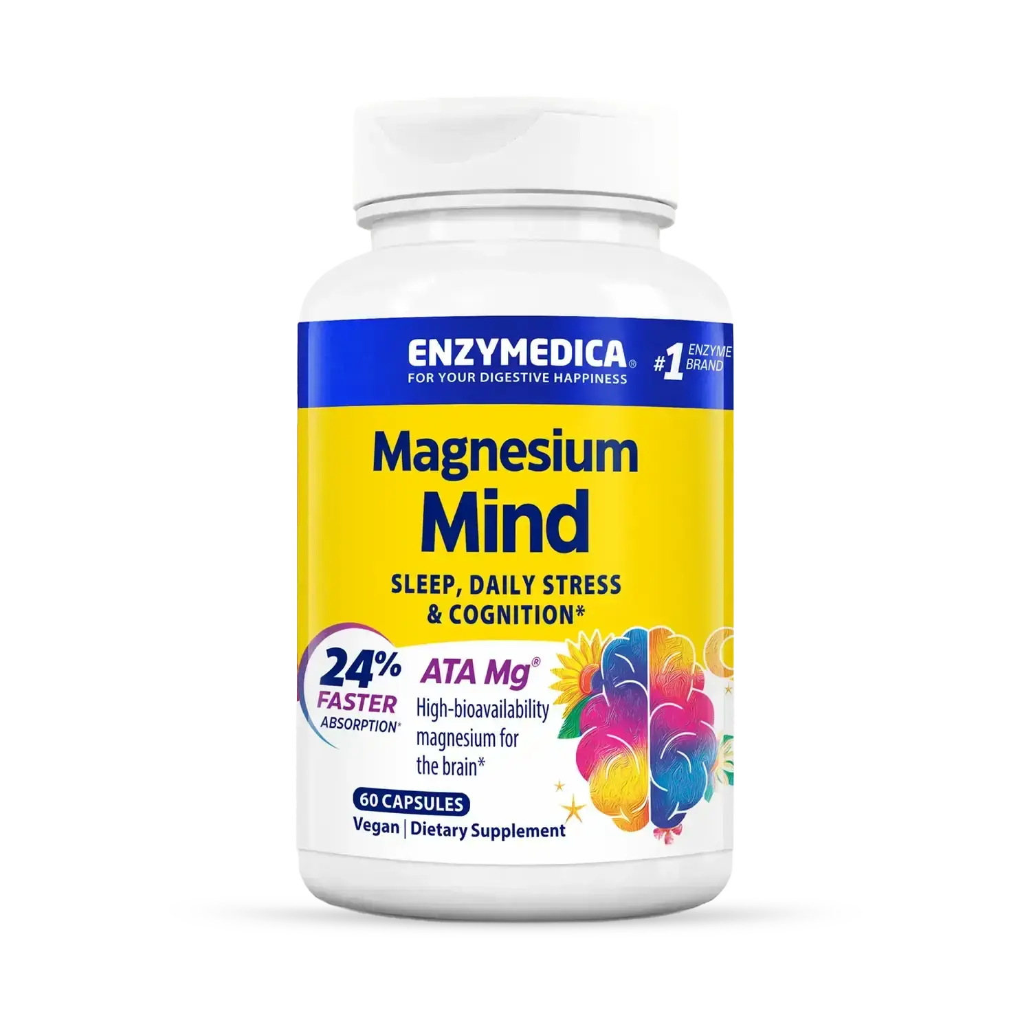 Enzymedica Magnesium Mind Supplement for Women & Men - Sleep, Stress, & Cognition Support, ATA Mg, High Bioavailability Magnesium Capsules for Brain, Vegan, Gluten Free