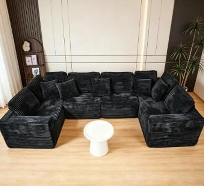 135.5-in Modular U-Shaped Sectional Couch - 6-Seater Indoor Sofa with Reversible Chaise Lounge, Striped Corduroy Fabric, Freely Configurable for Living Room, Sofas Living Room