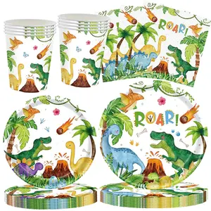 Dinosaur Theme Birthday Party Supplies Set, 80-Piece Dinosaur Paper Plates Cups Napkins, Perfect for 20 Guests, Fun Kids' Party Decorations
