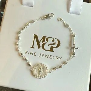 Silver Lady of Guadalupe Cross Bracelet - Rosary Bracelet - 7 inches - Virgin Mary