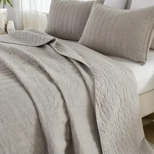 Brushed Herringbone Quilt Set 3- Prewashed,  Size, Vertical Stitch -Season Bedspread, Soft Cozy Coverlet Bedding for Bedroom,  Color.