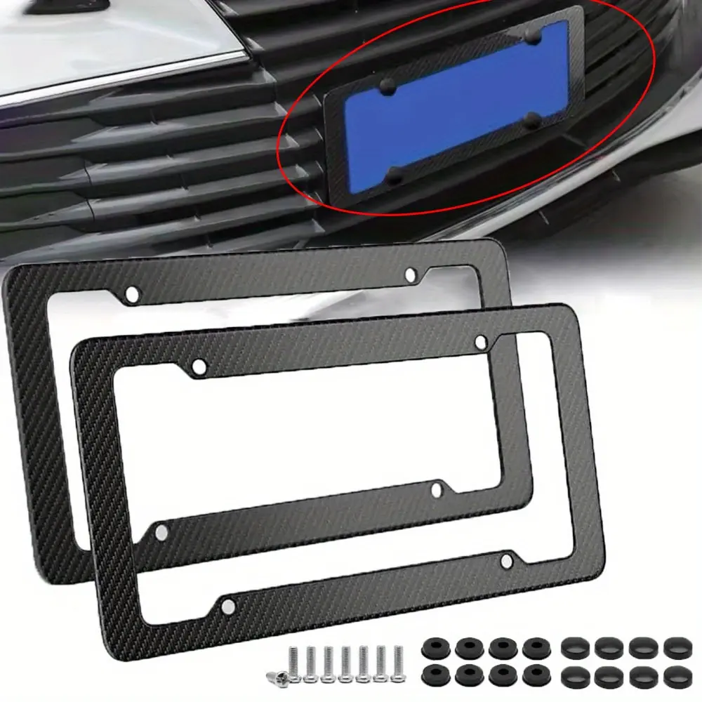 Carbon Fiber Patterned Automotive License Plate Frame - Car License Plate Cover with Standard Screw Kit, Fine Workmanship, 31.7cm*15.7cm, Fashionable Style Auto Exterior Accessories for Front & Rear Use