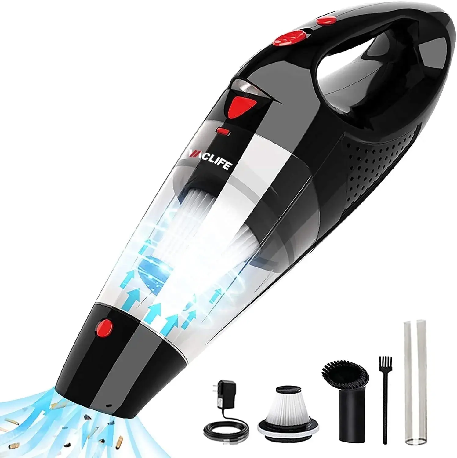 Vaclife Handheld Vacuum, Car Vacuum Cleaner Cordless, Mini Portable Rechargeable Vacuum Cleaner with 2 Filters, Red (VL188) VacLife