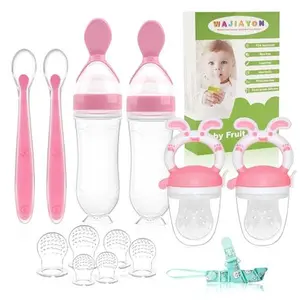 Baby Fruit Feeder Pacifier - 6 Pack | 2 Infant Food Feeder Pacifier & 2 Baby Food Dispensing Spoon | Fresh Fruit Teethers for Babies | Silicone Feeder Babies,Infant Teething Feeders -Pink