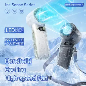 Rechargeable Handheld Turbofan 199-Speed Adjustable Airflow LED Display USB-Charging Portable Fan 135° Rotation Suitable for Indoor & Outdoor Use Includes Power Cord Wearable Design Button Control Multifunctional Fan