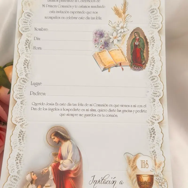Elegant Girls' First Communion Invitation Paper Cards, Festive Party Supplies for Meaningful Religious Celebrations
