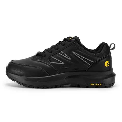 Fitville Men's Wide Fit Low-Top Weatherproof Hiking Shoes - Waterproof PU Leather & Cloth Upper, Patented Rubber Sole Tech, High Rebound EVA Midsole, Cushioned Heel, Stable Support, Shock-Absorption, Slip Resistance, Laces for Outdoor Walking & Daily Wear
