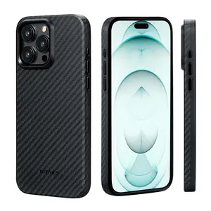 PITAKA All-Around Shock Protection | MagEZ Case Pro: iPhone 15/14 | Military-Grade Shockproof Aramid Fiber & TPU  | Metal Buttons, Raised Camera Lip | MagSafe Compatible | Black &Grey Accessories Protective magnetic base