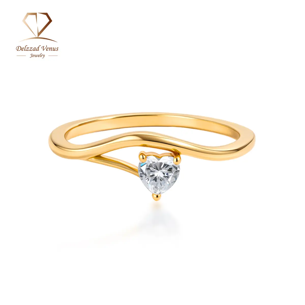 Delzzad 0.3ct The Gentle Love Engagement Ring Asymmetrical Heart Ring Band Solitaire Ring VVS Synthetic Moissanite Ring Jewelry Copper Band Perfect Birthday Engagement Wedding Anniversary Christmas Valentine's Day Mother's Day Gift