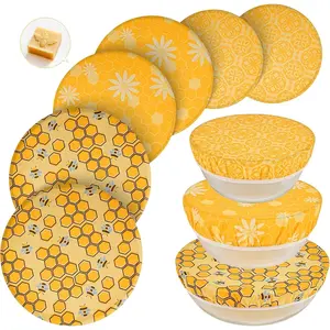 6 Pcs Reusable Beeswax Bowl Covers, Stretchable to Fit 8/10/12 Inch Bowls, 3 Patterns, Beeswax Wraps for Bread Proofing, Leftovers, Fruits, Salad