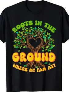 Men's Vintage Family Tree T-Shirt - 100% Cotton Crew Neck with Green & Orange Ancestry Roots Design, Casual Suitable for Family Reunions, Apparel, Machine Washable for - Wear