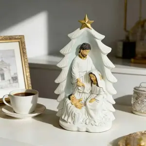 Resin Christmas Decoration Ornament, Hand-Painted Wood Carving Style, Universal Setting Pro Design, Home Room Desktop Accessory