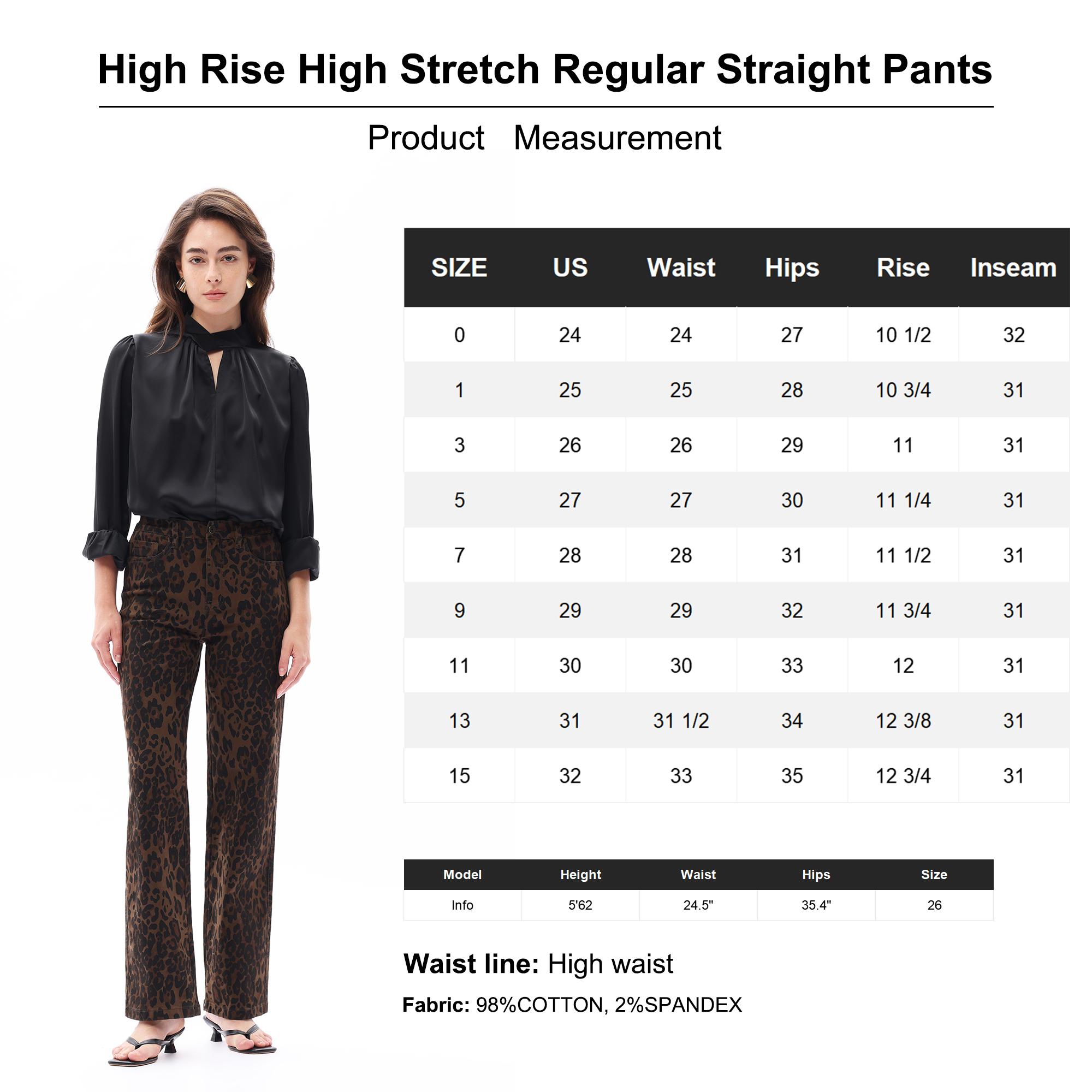 High-Mid Rise Relaxed Straight High Stretchy Pants Leopard Print Design Comfortable Fabric Womeswear Bottoms Pants