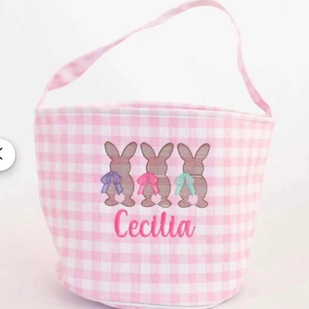 Kids Gingham Embroidered Easter Basket