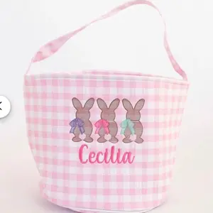 Kids Gingham Embroidered Easter Basket