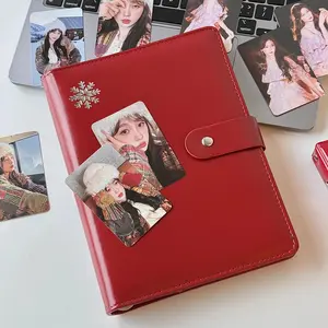 MINKYS PU Leather Hot Red A5 Kpop Photocards Collect Binder idol Photo Card Book Idol Storage Album Stationery