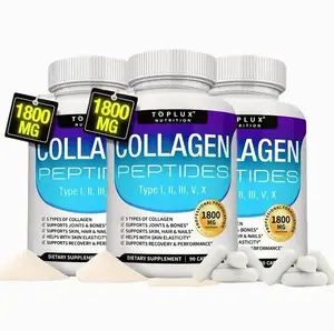 Toplux Multi Collagen Peptides Pills 1800 Mg Complex - Type I, I, Ill,V,X Premium Collagen Complex for Better Skin & HairStrong Joint,Hydrolyzed Protein, for Men Women,90 Capsules, Supplement