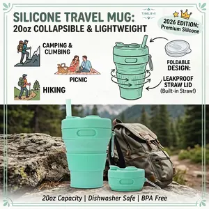 Silicone Coffee Mug Collapsible Cups for Camping Folding Travel with Straw Reusable Portable Drinking Cups Outdoor Hiking 450ml (Green-450ml, 1)