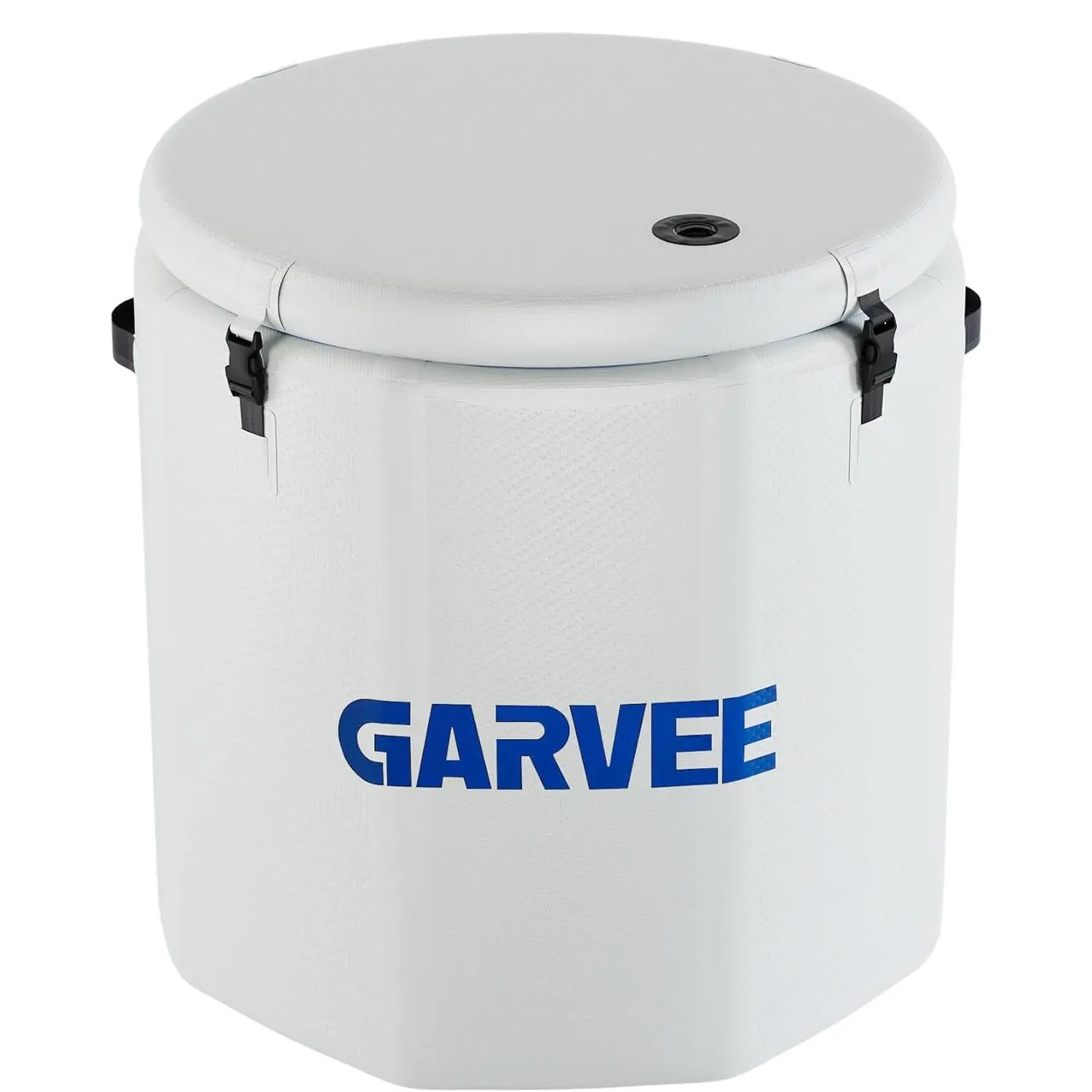 Cylindrical PVC Ice Bath Tub with White Exterior and Blue Interior, 120 Gaallon Capacity, Durable and Insulated Portable Design, Supports Up to 300 LB, Ideal for Cold Immersion Therapy to Aid Muscl