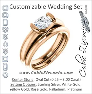 CZ Wedding Set, featuring The Liza Bella engagement ring (Customizable Oval Cut Cathedral Bar-set Solitaire)