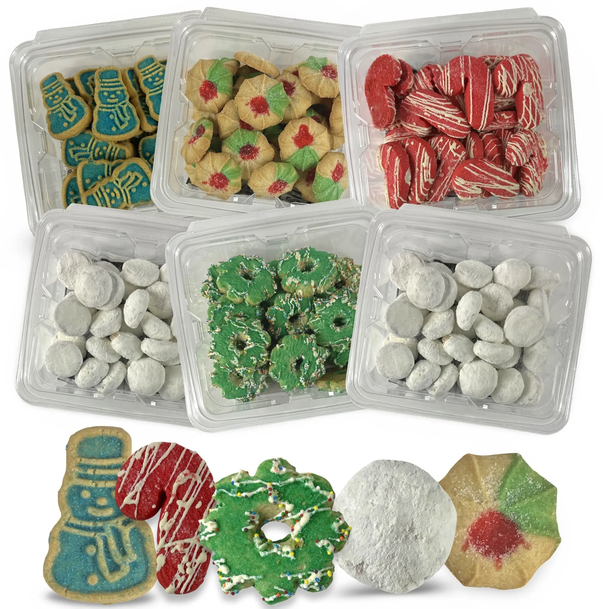Carlotta's Bakery Christmas Themed Shortbread & Pfeffernusse Cookies 1lb Tub Soft Almond Traditional European Style Assorted Festive Shapes for Holiday Gifting