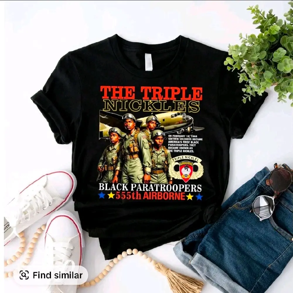 Demarciano,  Made-to-Order "The Triple Nickel" 555 Black Paratrooper Men's Graphic T-Shirt - U.S. Army Military History, Black History Month Commemorative, Short-Sleeve Round Neck, Casual Menswear Top, All-Season Streetwear, T Shirts, Graphic T Shirts