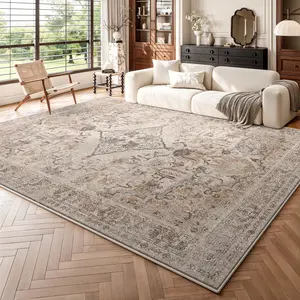 Vintage Bohemian-style living room rug; large, exquisitely patterned rug with a cashmere-like texture. Soft and comfortable, slip-resistant, and durable, it is machine-washable and suitable for living rooms, bedrooms, kitchens, entryways, and home decor.