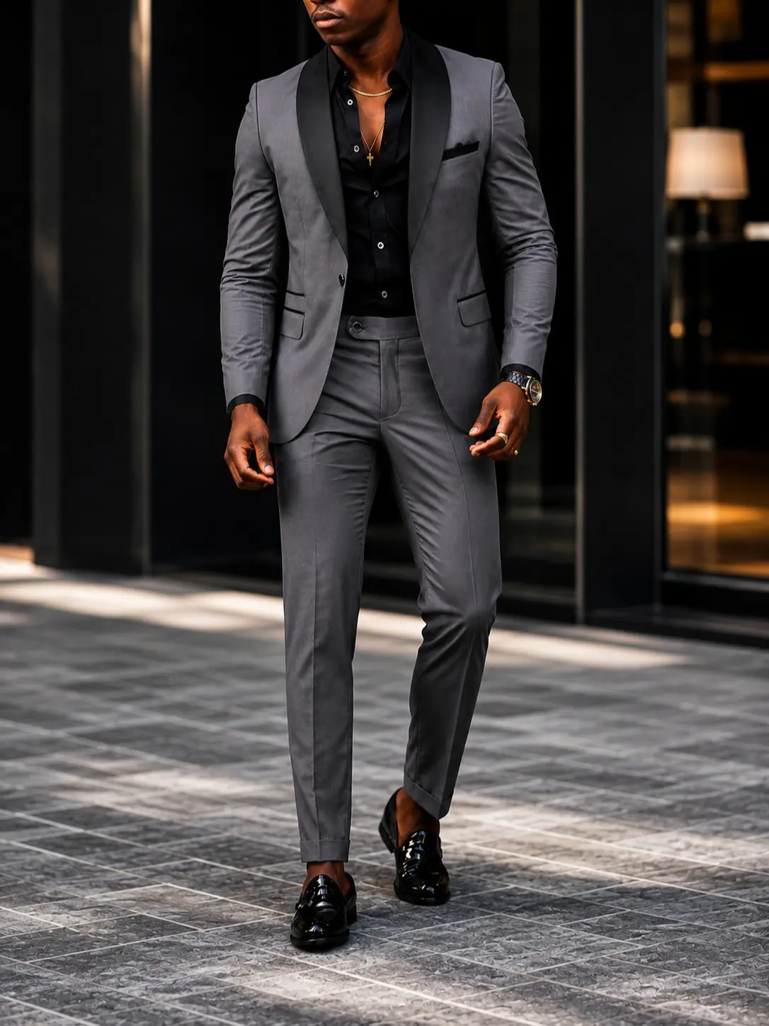 Men's Slim Fit 2 Piece Suit Shawl Lapel Formal Tuxedo Set Wedding Prom Business Suit