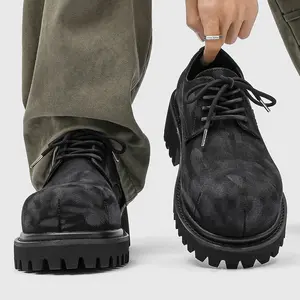Big-Head Derbys Men's All-Black Vintage Canvas｜Chunky Lug Sole Commute & Daily Wear