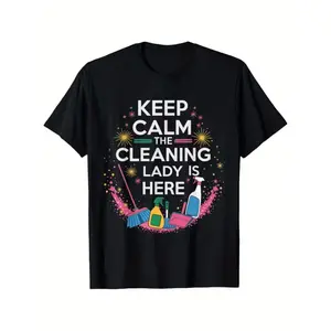 Humorous Cleaning Lady Graphic TShirt with Broom and Mop Design Comfortable Casual Maid Janitor Custodian Housekeeper Gift Apparel