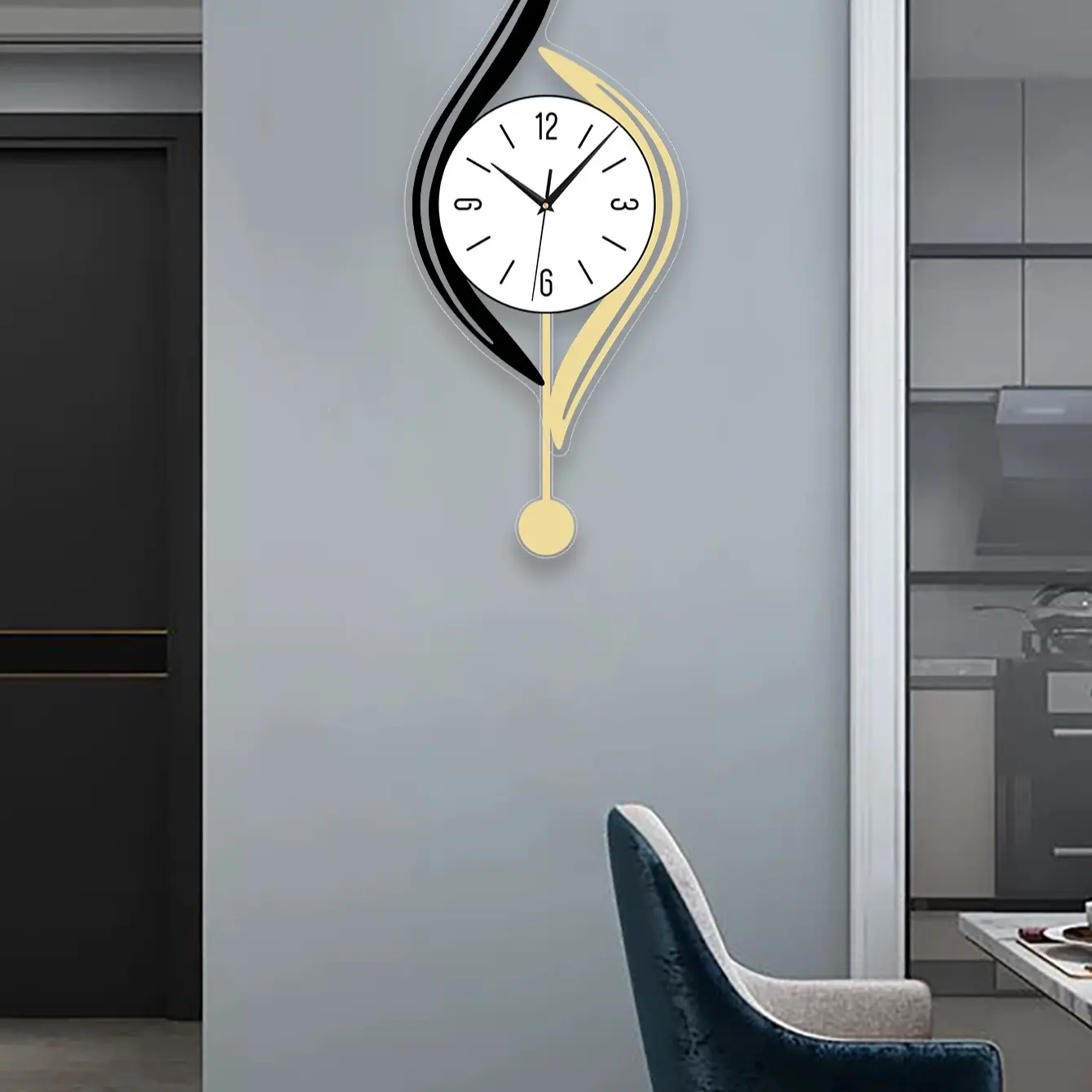 Modern Artistic Swing Wall Clock, Silent Mechanism No Tick, Analog Wall Clock, Creative Decorative Clock, Clocks for Living Room, Home Decor for Living Room, Bedroom, Kitchen, Office