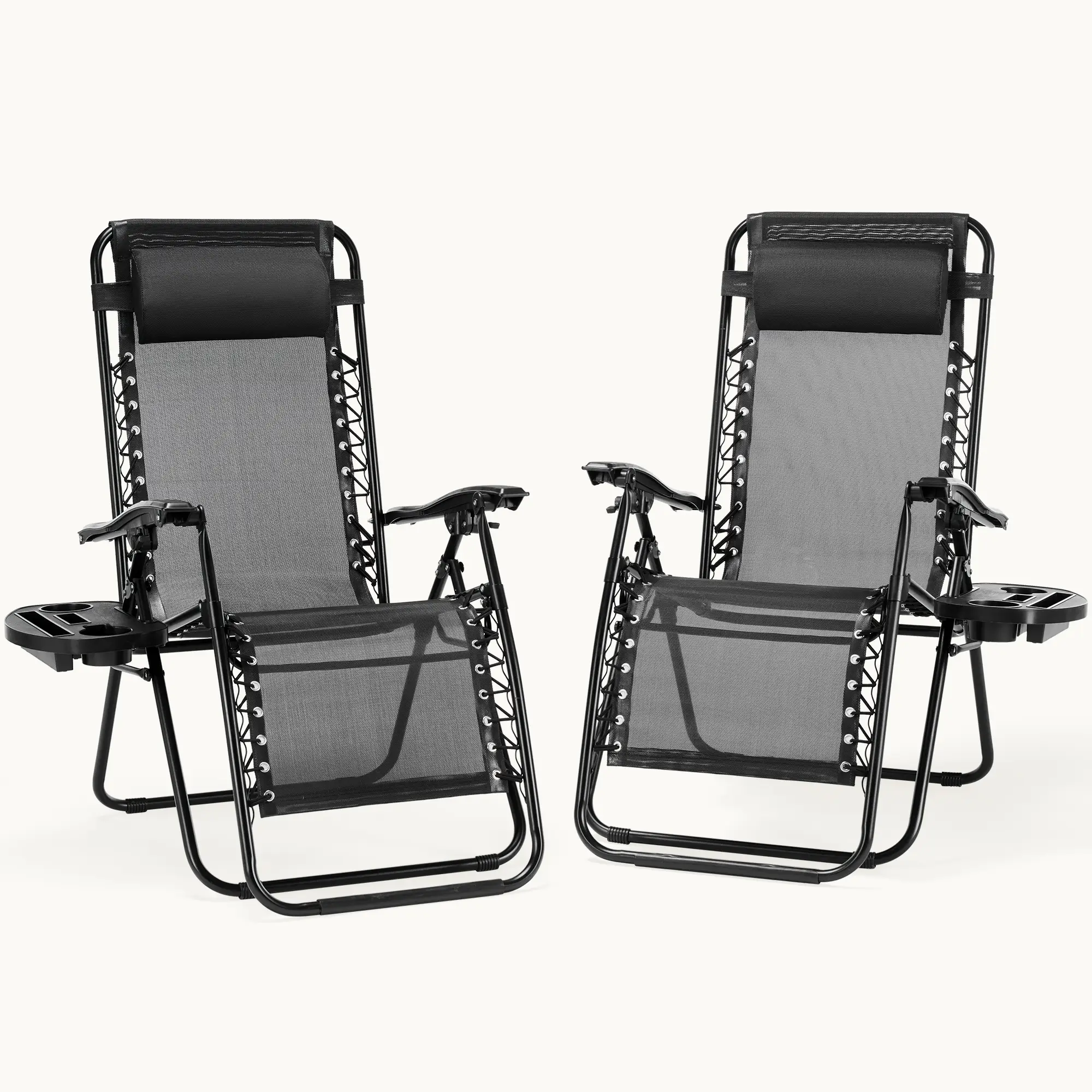 Outdoor Zero Gravity Chairs, Set of 2 Portable Recliner Beach Camping Patio Outdoor Folding Lounge Chair with Cup Holder Trays and Adjustable Pillow