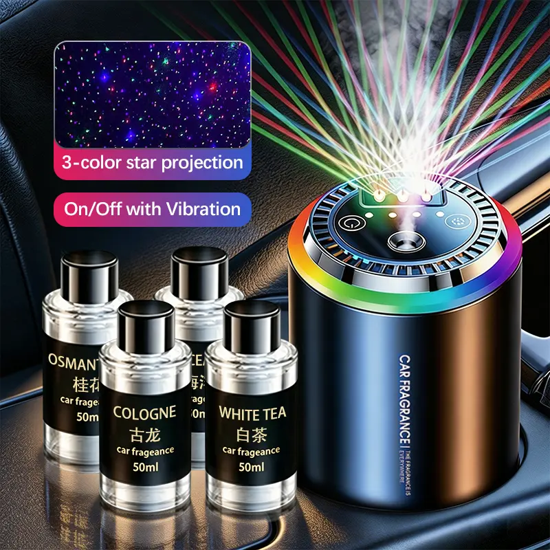 RGB Starry Roof Car Air Freshener Essential Oil Diffuser for Cars, 7 RGB Light Modes, 4 Adjustable Scent Levels, Vibration-Activated Auto On/Off, USB Rechargeable Odor Eliminator, Long-Lasting Automotive Fragrance & Ambient Light