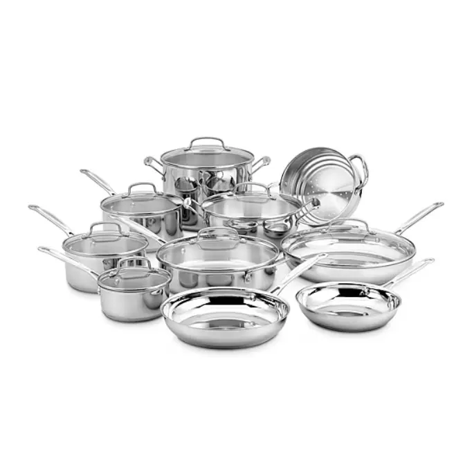 Cuisinart Chef'S Stainless Steel 17-pc Cookware Set With a pure aluminum core for fast and even heat distribution, an insulated handle, and dishwasher-safe construction, family cooking set