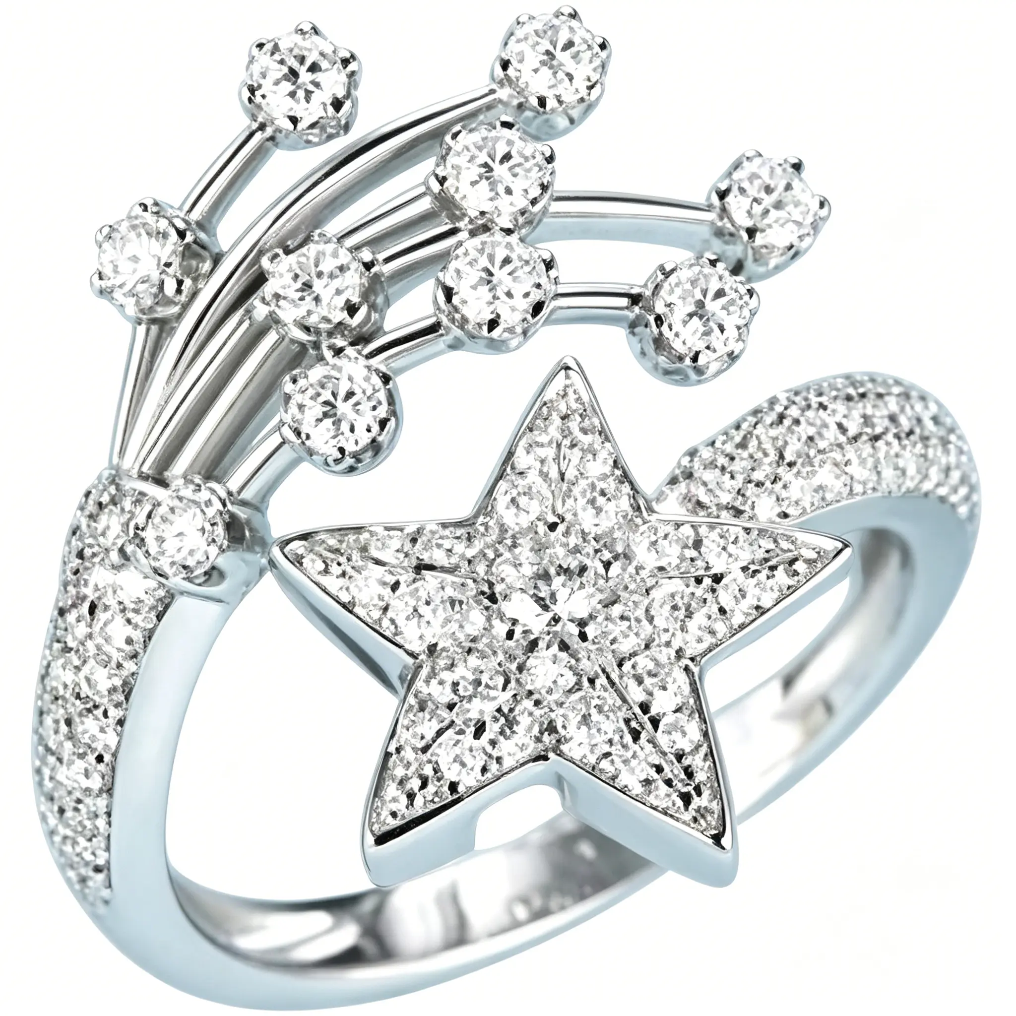 925 Sterling Silver Round Cut Diamond Delicate Open Cuff Star Celestial Pave Set Engagement Ring For Women Wedding Ring Handmade Jewelry Gift For Her Vintage Gold Crystal Knuckle Ring Set pc glamorous cubic zirconia Marcasite Crystal Chunky Ring