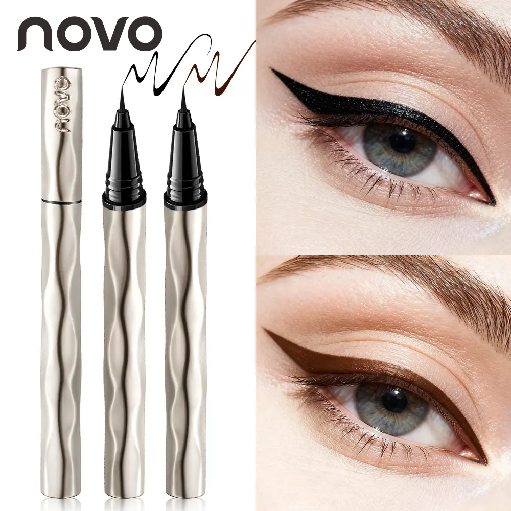 NOVO Liquid Eyeliner Pen, Ultra Fine Ultra Fine Tip Long Lasting Waterproof Sweat Resistant Quick Dry Film Forming Smudge Resistant Eyeliner Makeup for Beginners