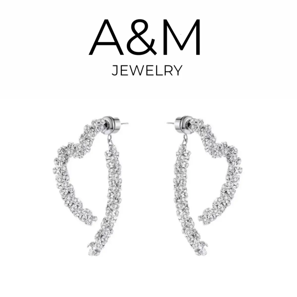 A&M 14K Gold Plated Heart Shaped Rhinestone Earring for Women - Hypoallergenic, Lightweight, Jewelry
