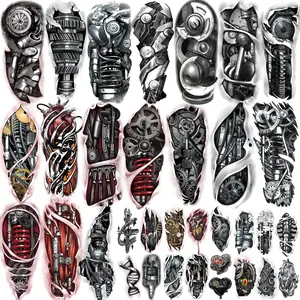 77sheets Waterproof Mechanical Temporary Tattoo for Men or Women 17sheets Larger Half Arm Robot Realistic Fake Tattoos for Adult And 60 sheets Tiny Flower Tattoo Sticker Boys or Girls