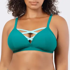 PARFAIT Lauren S8222 Wireless Triangle Bikini Top with Strappy Back Removable Padding Dark Mint Lightweight Support Comfortable Straps