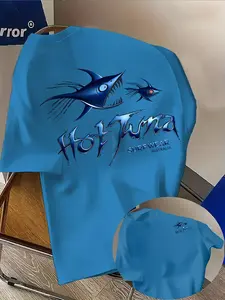 Men's Casual 'hot Tuna' Shark Print T-Shirt, Fashion Dual-Sided Print, Lightweight Elastic, Regular Fit, Summer Streetwear, Comfortable Wear