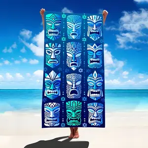 1pc Tikis Mask Tribal Style Beach Towel, Ultrafine Fiber Super Large Sand Blanket, High Absorbent Bath Towel, Travel Pool Diving Surf Yoga Camping