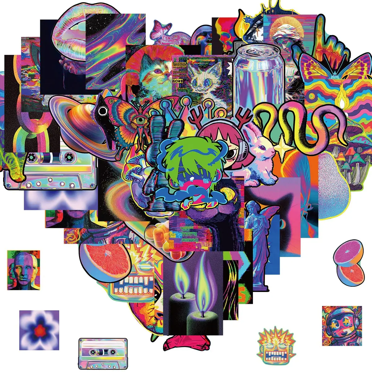 50pcs Psychedelic Abstract Art Stickers, Sticker Set, Aesthetic Stickers, High-Definition Waterproof Rainbow Graffiti Decals, Scrapbook Stickers, for Laptop, Water Bottles, Skateboard, Etc