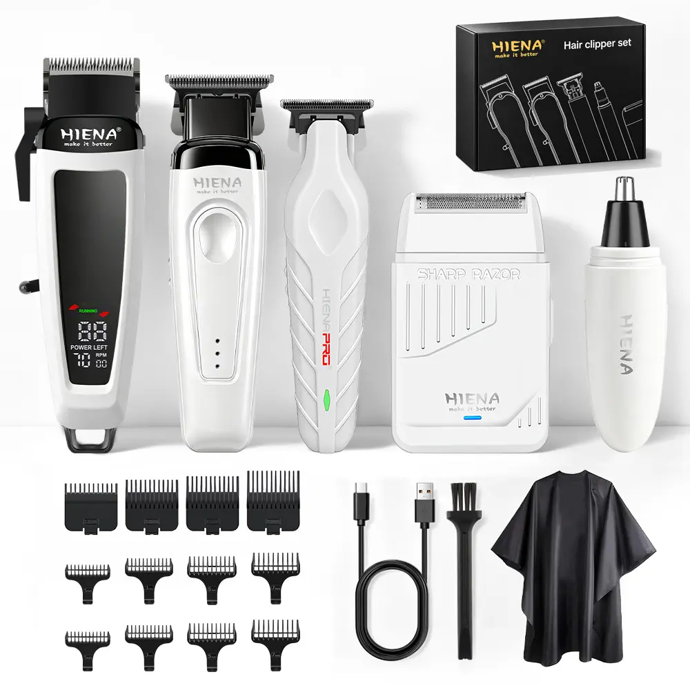 Men’s Professional 5-Piece Cordless Portable Hair Clipper Set, Precision Blades for Effortless Fade Styling, Adjustable Kit with Gift Storage, Brush Cleaner, Nose Remover, Ideal for Home & Barber Use (White Fine Wmrak) trimmer battery