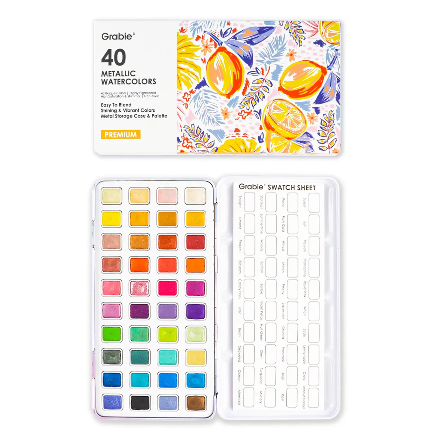 Grabie Metallic Watercolor Paint Set Of 40 portable art