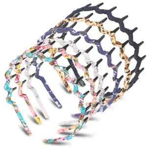 6 Pieces Zigzag Headbands for Women Shark Tooth Comb Hairbands Wrapped Cloth Hairbands Wave Shape Plastic Hair Band Hair Accessory